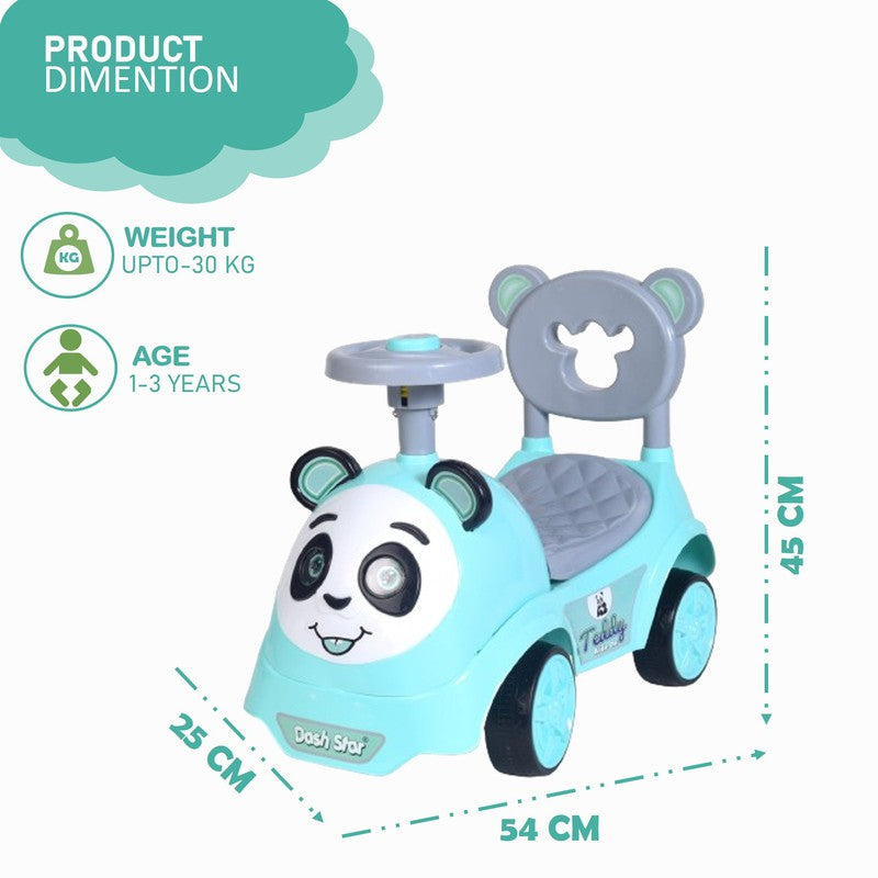 Non Battery Operated Teddy Ride-On Car with Music, Sound, Light, Backrest and Comfortable Seat | Green | COD Not Available