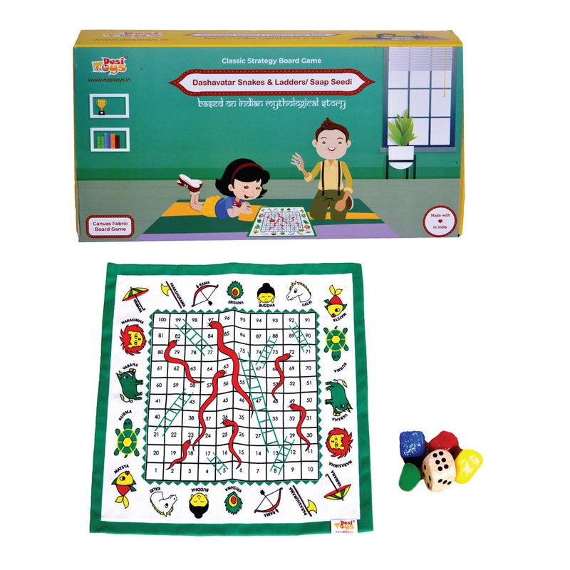 Dashavatar Snakes and Ladders / Saap Seedi | Canvas Fabric Board Game