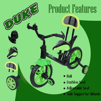 Duke Tricycle for Kids with Pillion Wheels, Smart Plug & Play with Cushion Seat Amaze | Green | COD Not Available