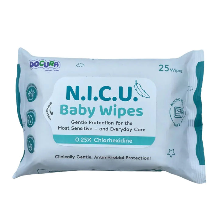 Docura N.I.C.U. Baby Wipes - 25 Wipes | Gentle Protection for the Most Sensitive Skin with 0.25% Chlorhexidine