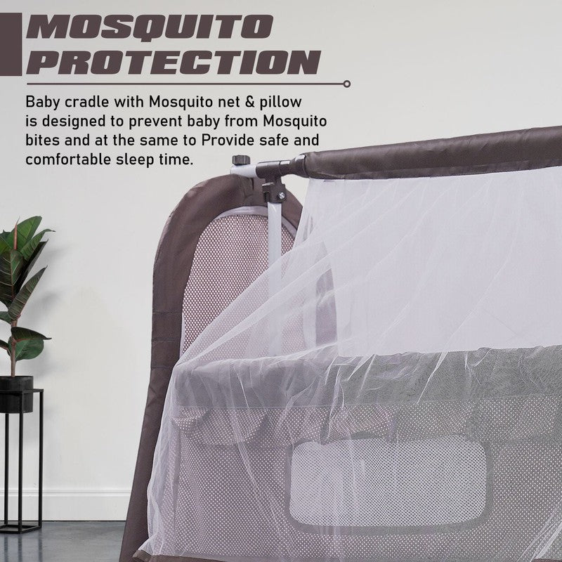 Jumbo Basket Soft Cushion Baby Cradle with Mosquito Net - Swing Lock (Brown, White) | COD not Available