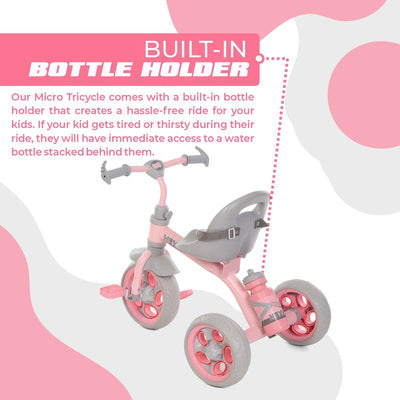 Super Tricycle For Kids With Sipper Safety Belt (Pink) | COD not Available