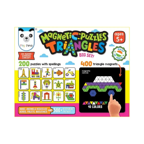 Play Panda Magnetic Puzzles - Big Triangles I 400 Magnets, 200 puzzles, Magnetic Board and Display Stand