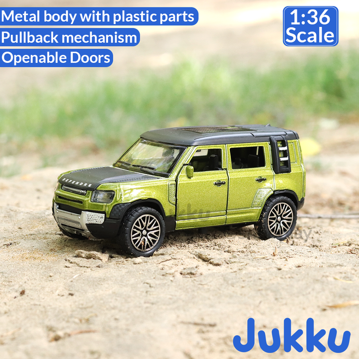 Jukku Resembling Defender Diecast Car - Pullback, Openable Doors & Bonnet | 1:36 Scale (3 Years till Grown Ups)