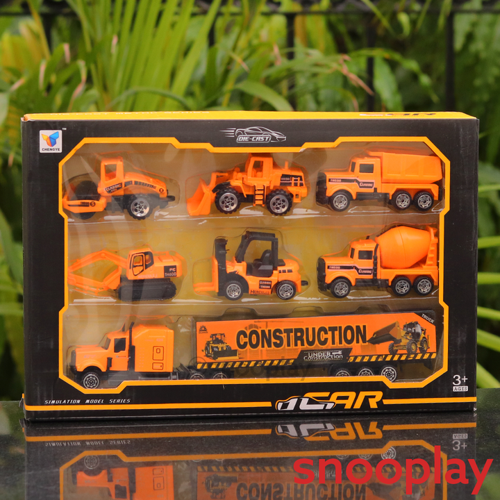 Set of 7 Construction Vehicle Set (Metal & Plastic)