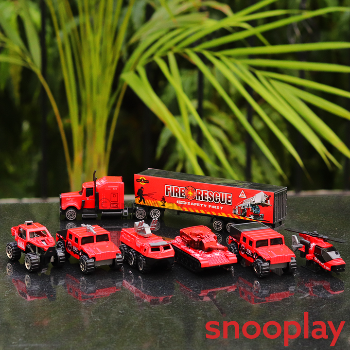 Set of 7 Fire Rescue Vehicle Set (Metal & Plastic)