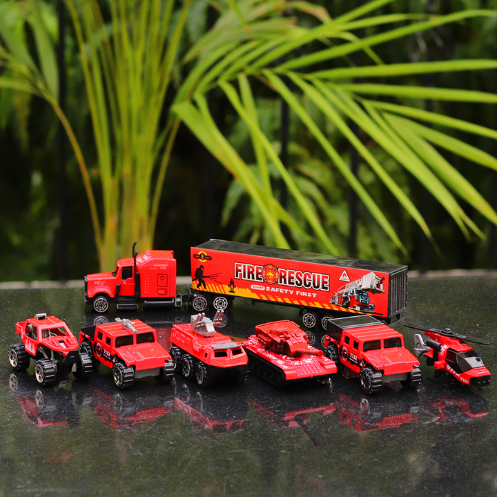 Set of 7 Fire Rescue Vehicle Set (Metal & Plastic)