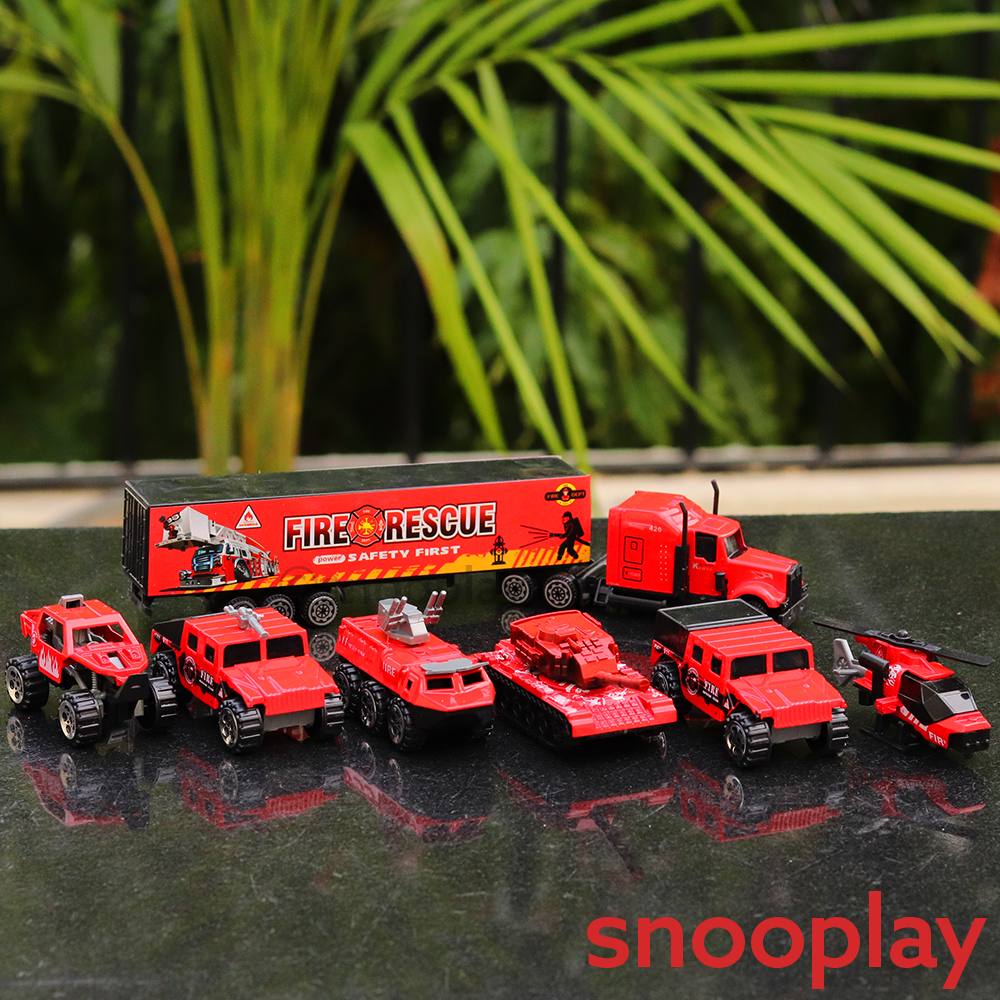 Set of 7 Fire Rescue Vehicle Set (Metal & Plastic)