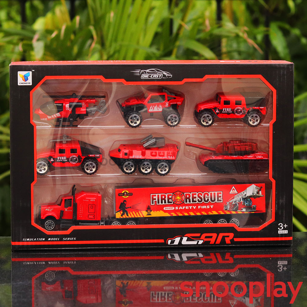 Set of 7 Fire Rescue Vehicle Set (Metal & Plastic)