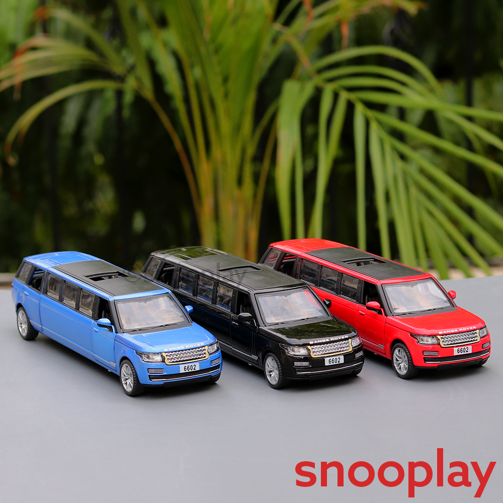 Diecast Metal Car resembling Range Rover Limousine with Openable parts, Lights and Sounds (Scale 1:32) - Assorted Colours