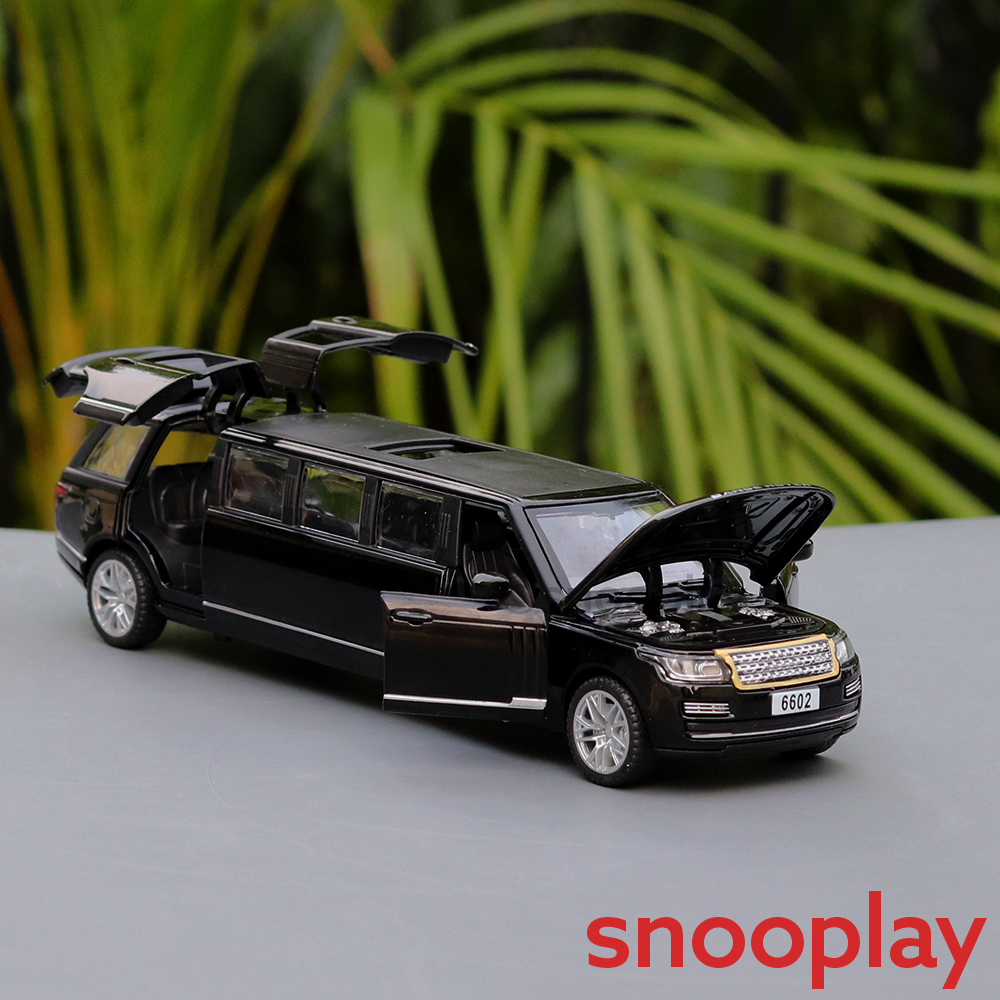 Diecast Metal Car resembling Range Rover Limousine with Openable parts, Lights and Sounds (Scale 1:32) - Assorted Colours