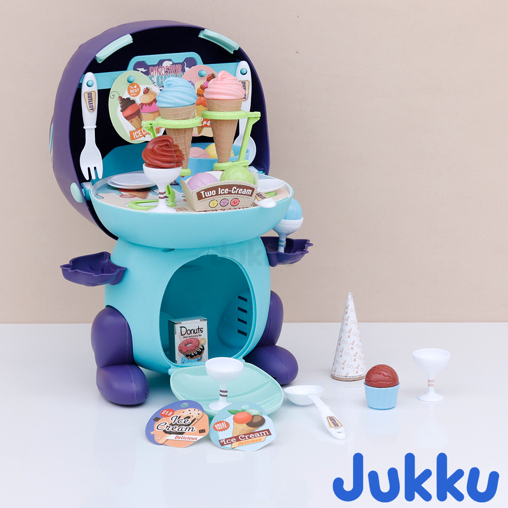 Jukku 44 Pieces Dino Ice-cream Shop Pretend Playset | Serve Sweet Treats (3-8 Years)