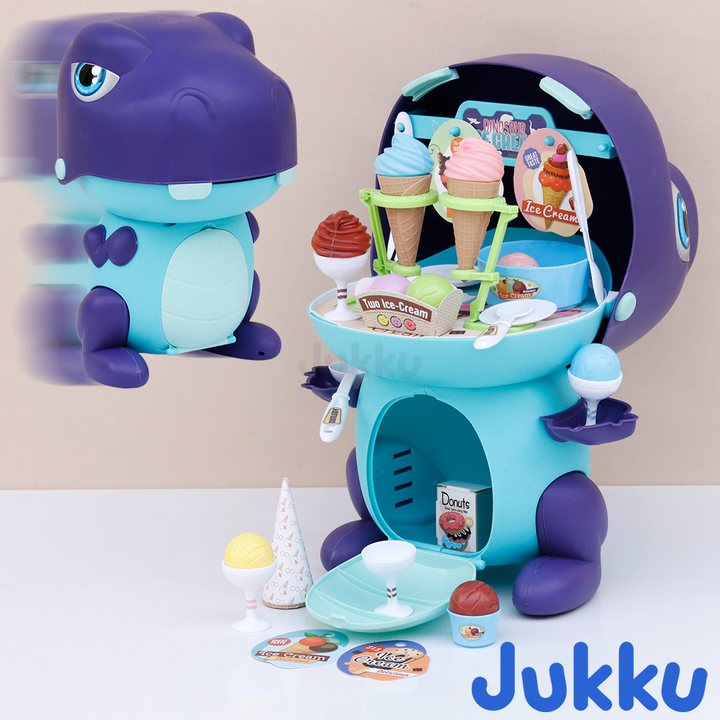 Jukku 44 Pieces Dino Ice-cream Shop Pretend Playset | Serve Sweet Treats (3-8 Years)