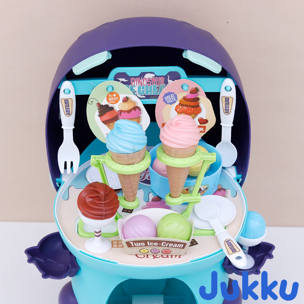Jukku 44 Pieces Dino Ice-cream Shop Pretend Playset | Serve Sweet Treats (3-8 Years)