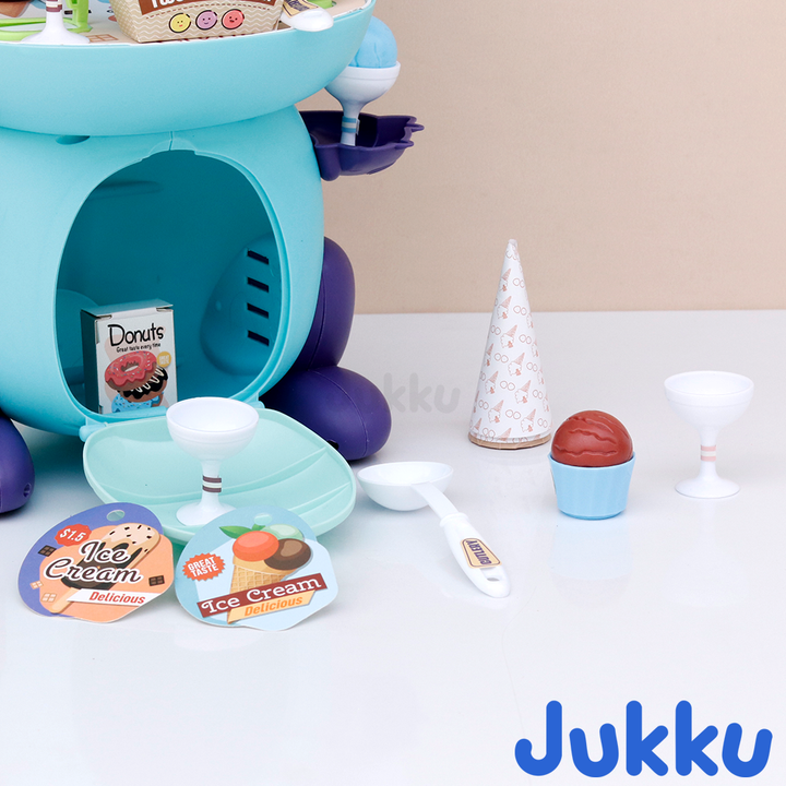 Jukku 44 Pieces Dino Ice-cream Shop Pretend Playset | Serve Sweet Treats (3-8 Years)
