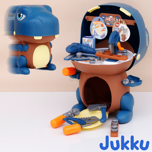 Jukku 42 Pieces Dino Tool Shop Pretend Playset with Toolbox & Accessories (3-8 Years)