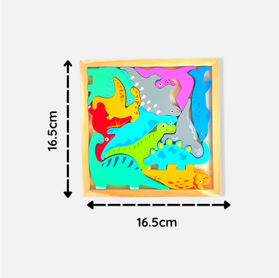 Dinosaur Puzzle - Wooden Square Tray With Different Dinosaur Blocks