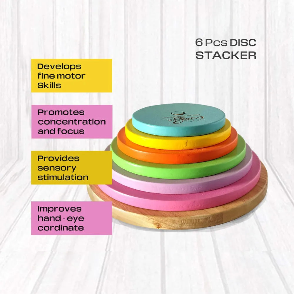 Woodbee Toys 6 Pieces Disc Stackers with Base Plate (1-3 Years)