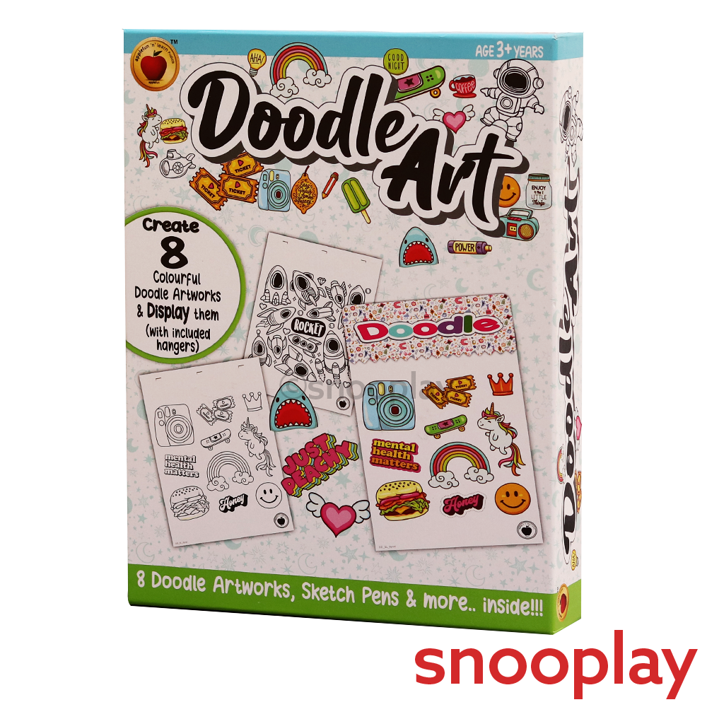 Applefun 'n' Learn Doddle Art Kit: 8 Colorful Doodle Artworks with Display Hangers (5-9 Years)