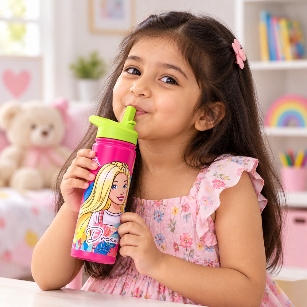 Licensed Barbie Dream Team Insulated Sipper Water Bottle Sipper for Kids | 600 ml | Stylish & Portable Bottle