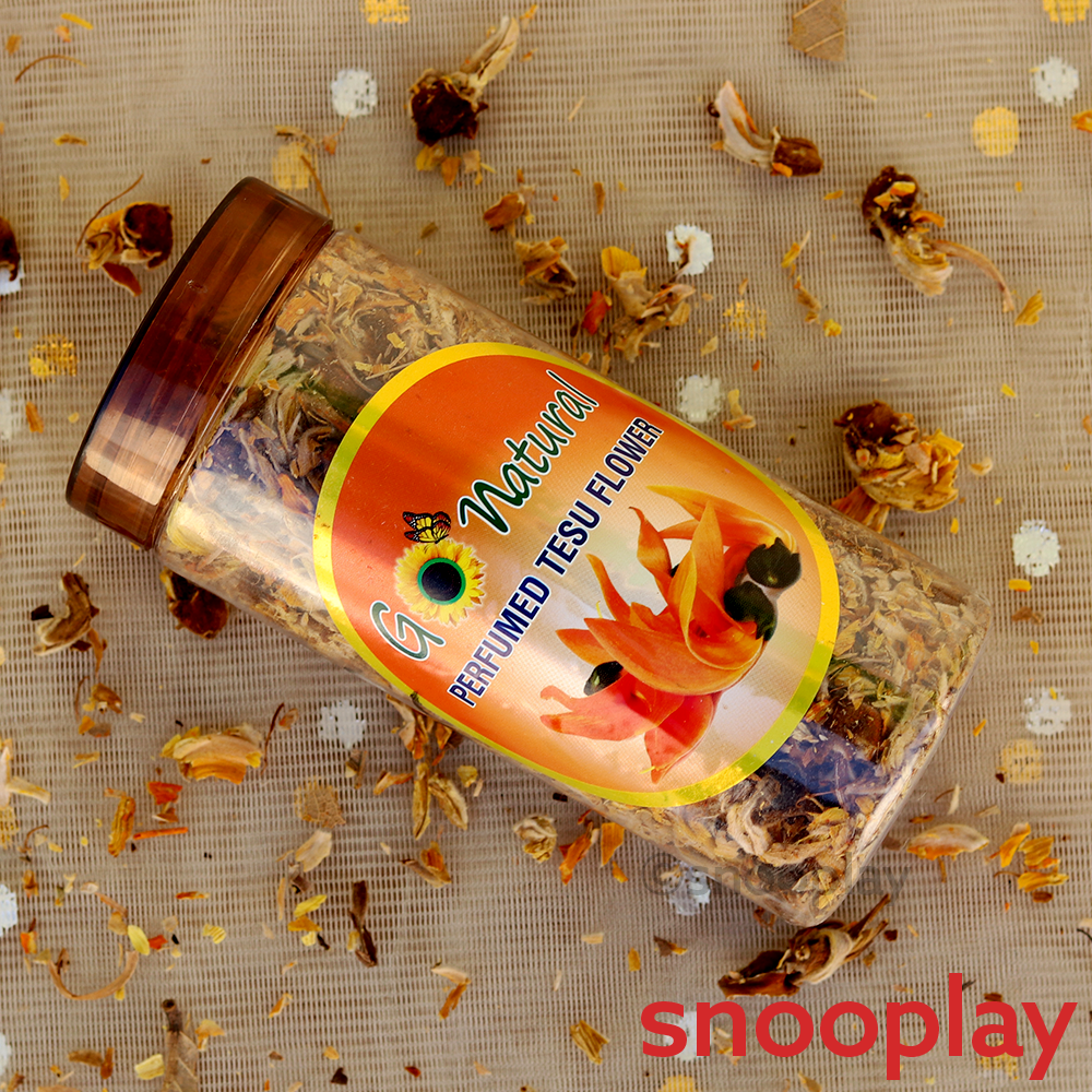 Premium Natural Holi Combo: 5 Go Natural Gulaal, 1 Pipe Pichkari, 2 Boxes of Tesu Flowers & 1 Chandan - 25g | Assorted Colors & Prints