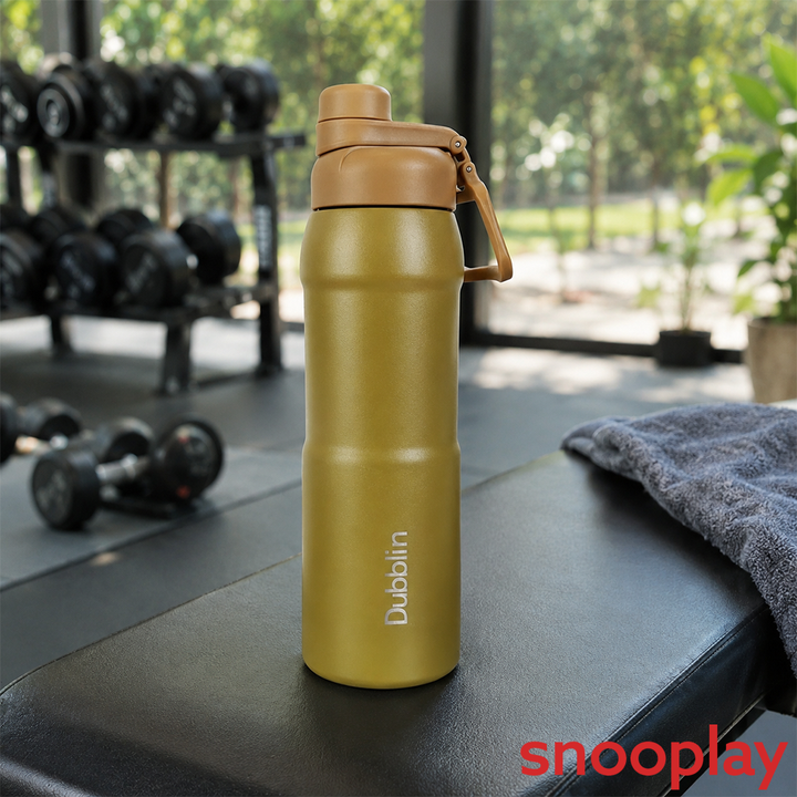 Dubblin Crest Insulated Water Bottle with Flip Lid - 900ml | Stainless Steel Vacuum Flask - Green