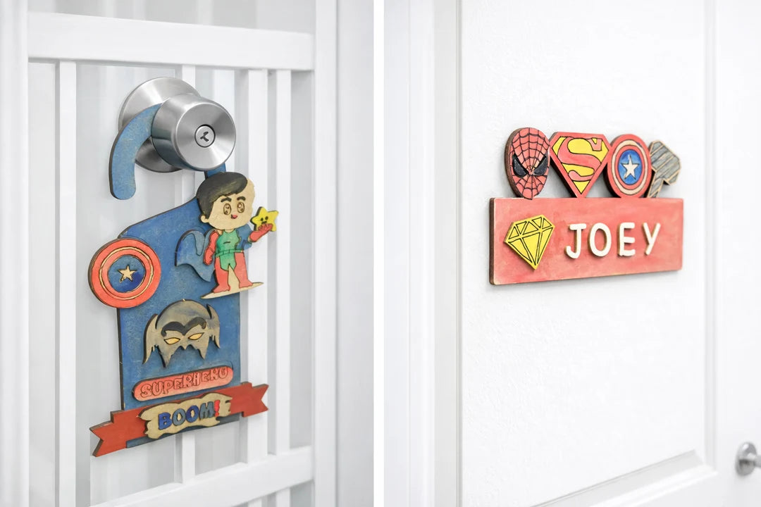 Ilearnngrow Superhero Rakhi Combo – DIY Superhero Door Knob & Name Plate Kit with Superhero Rakhi