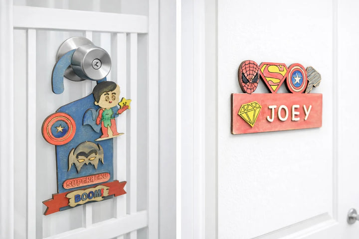 Ilearnngrow Superhero Rakhi Combo – DIY Superhero Door Knob & Name Plate Kit with Superhero Rakhi