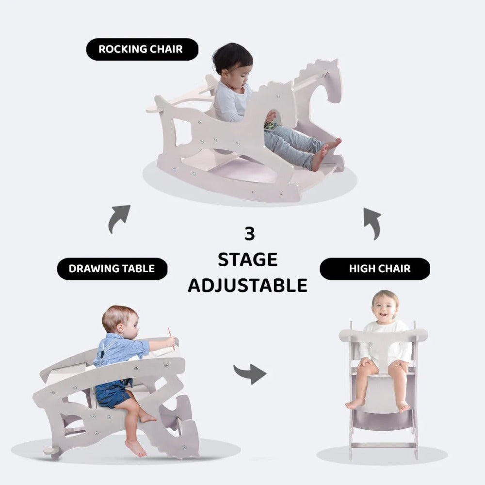 Wooden Rocking Horse, High Chair and Table - 3in1 set ETHAN - (COD not Available)