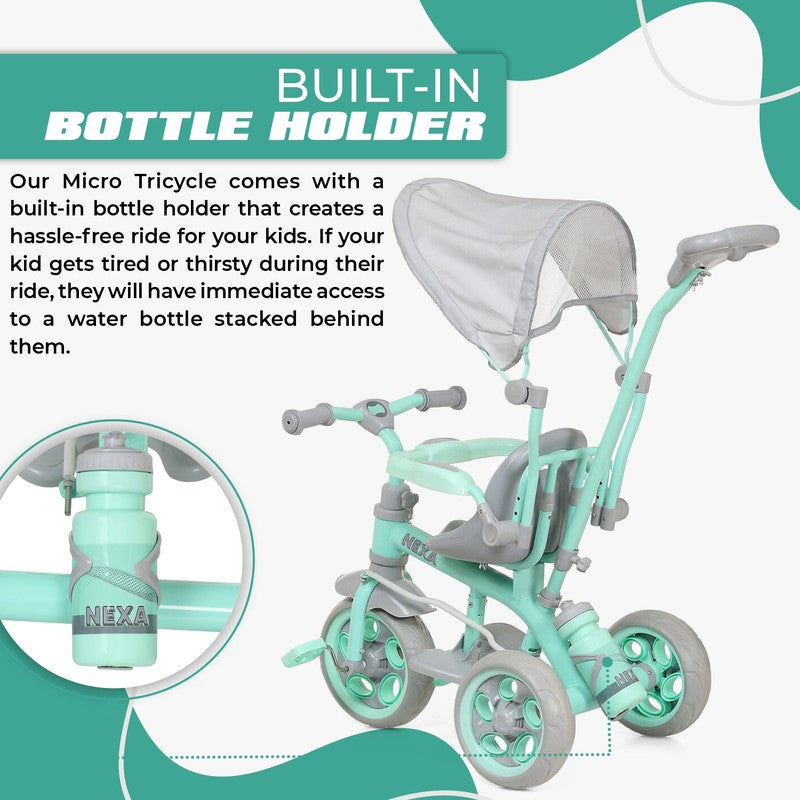 3 IN 1 Tricycle With Canopy, Parent Handle, Sipper, Footrest, Safety Railing  for Kids (Green) | COD not Available