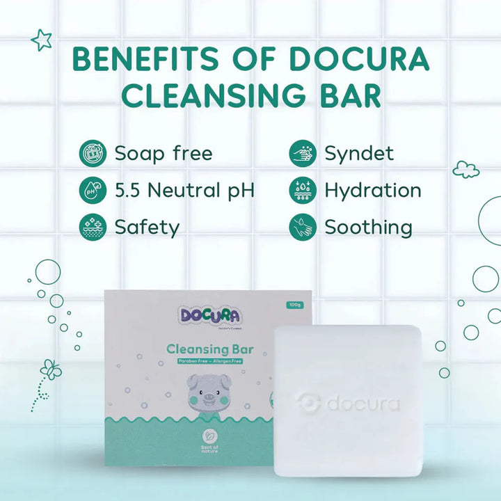Docura Cleansing Bar - 100g | pH 5.5, Paraben Free + Allergen Free