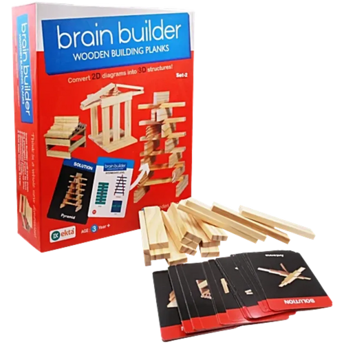 Ekta Wooden Brain Builder Building Planks | Set 2 - 50 Pieces (5-8 Years)