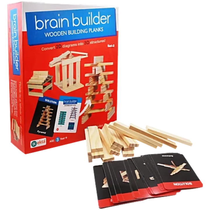 Ekta Wooden Brain Builder Building Planks | Set 2 - 50 Pieces (5-8 Years)