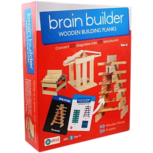Ekta Wooden Brain Builder Building Planks | Set 2 - 50 Pieces (5-8 Years)