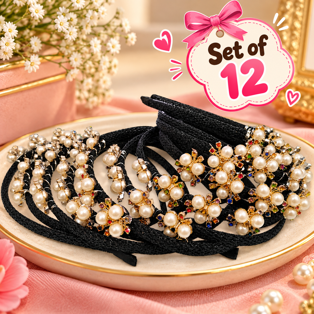 Set of 12 Party-Wear Hair Bands for Girls | Black | Kanya Pujan Gift