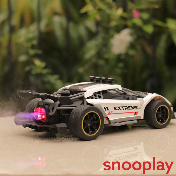 Remote Controlled Spray Runner Car with Rear Fog Steam Effect, LED Light & Sound | 1:12 Scale Model | Assorted Colours