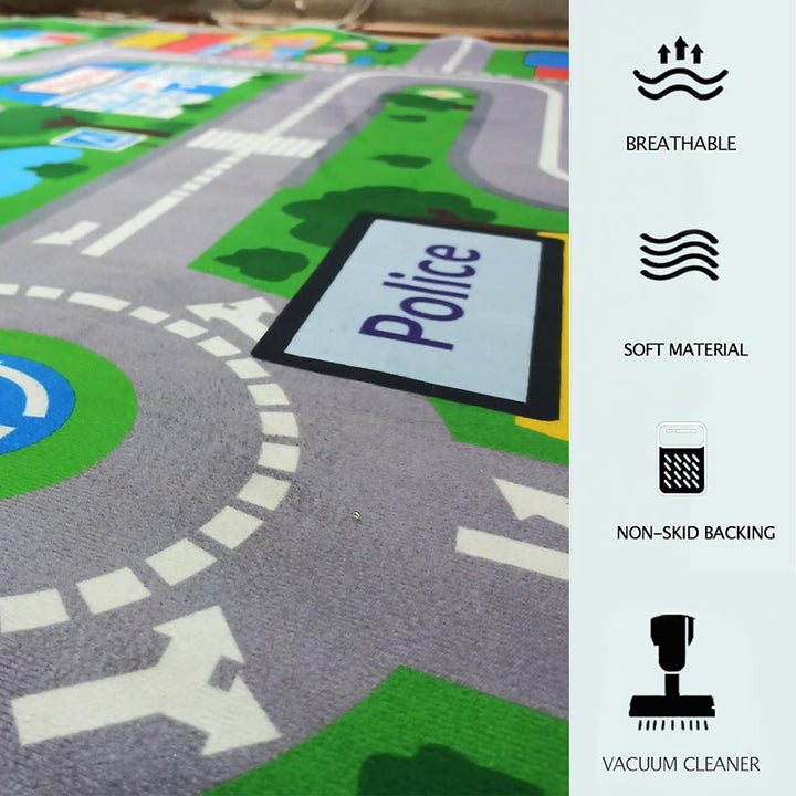 Hop N Play Large City Map Play Mat Non Slip Educational Soft Carpet Mat (2-10 Years)