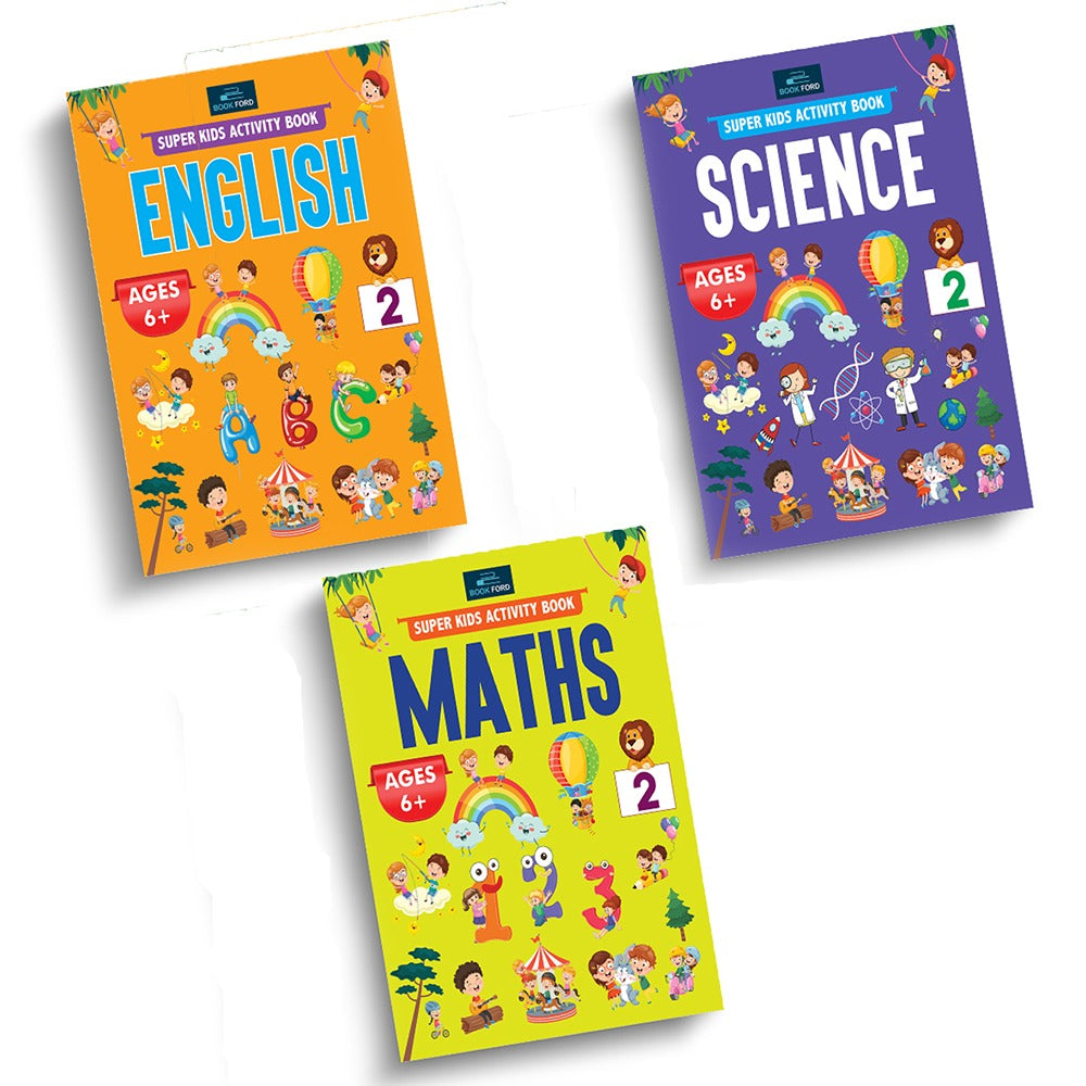 Super Kids Activity Book - 2 | Set of 3 | Math, Science & English
