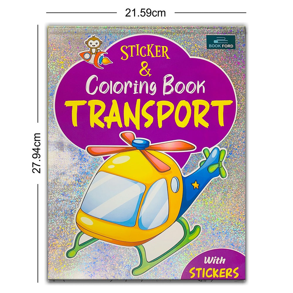 Sticker & Coloring Book - Transport Coloring Book For Kids