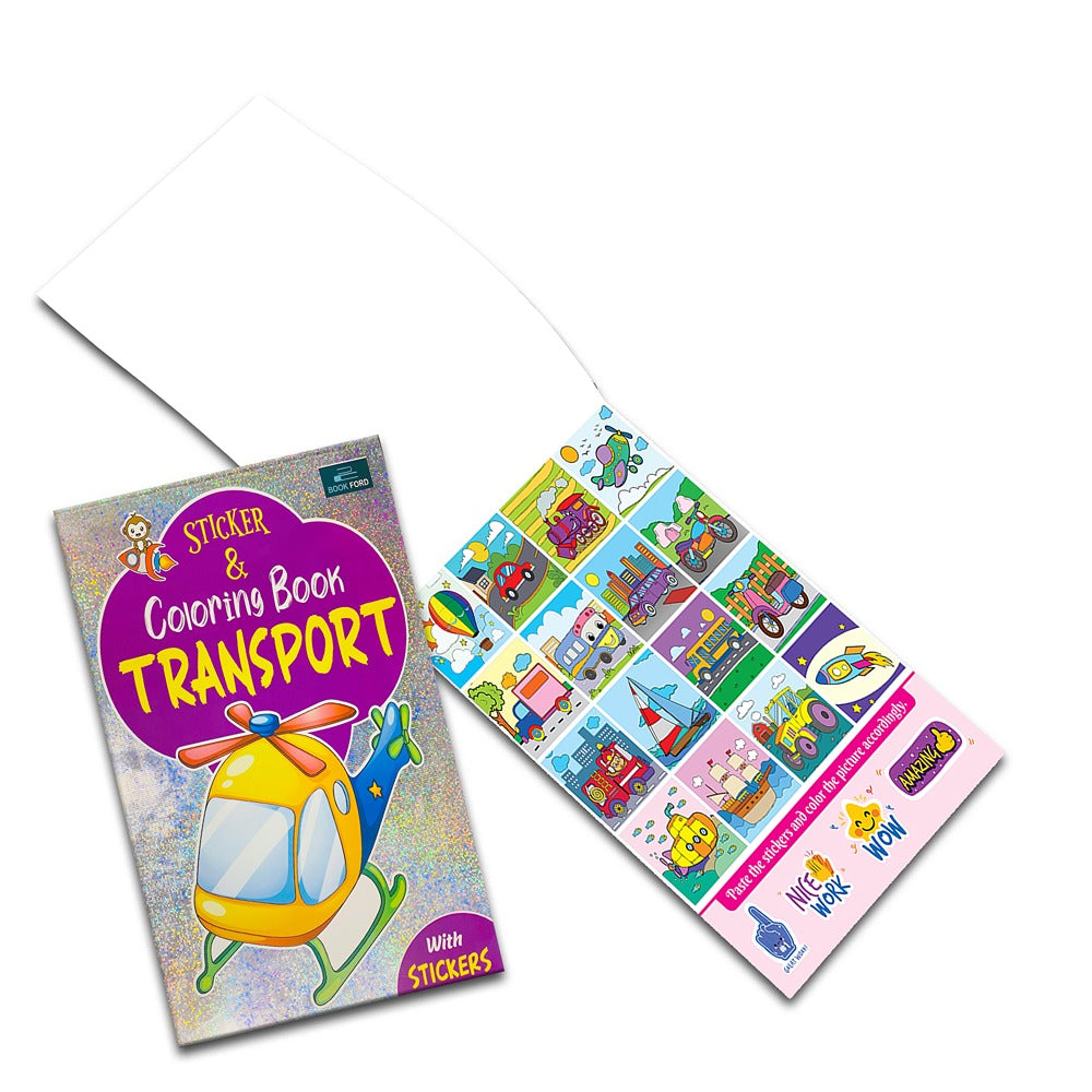 Sticker & Coloring Book - Transport Coloring Book For Kids