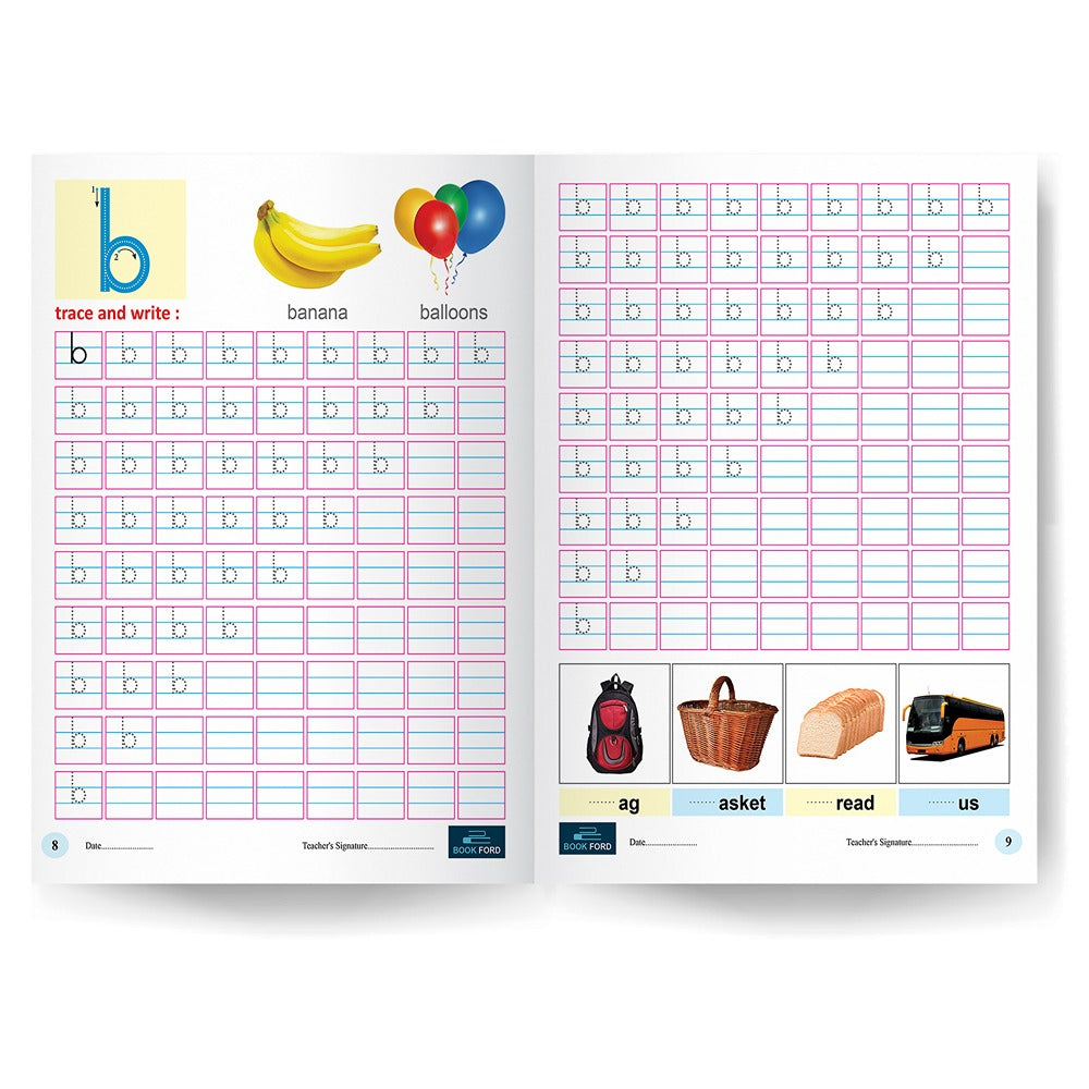 Writing Practice Book For Kids - Set Of 4 Books - Alphabet Capital Letters , Alphabet Small Letters , Numbers 1-20 , And "O' Level Practice Book Patterns Writing