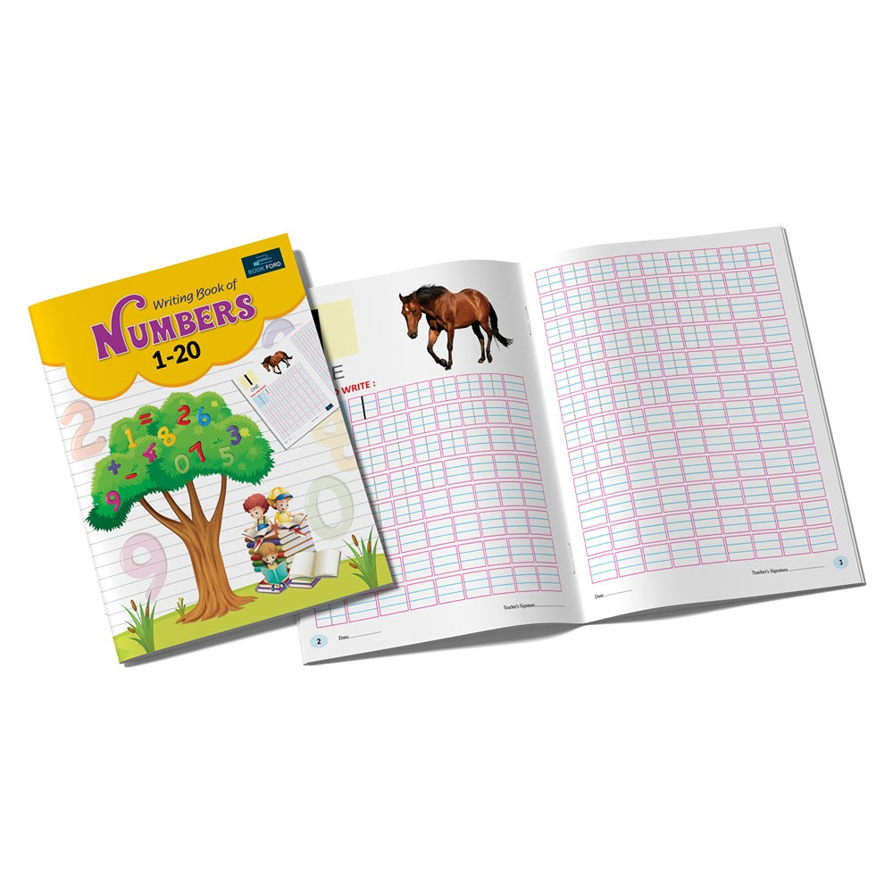Writing Practice Book For Kids - Set Of 4 Books - Alphabet Capital Letters , Alphabet Small Letters , Numbers 1-20 , And "O' Level Practice Book Patterns Writing