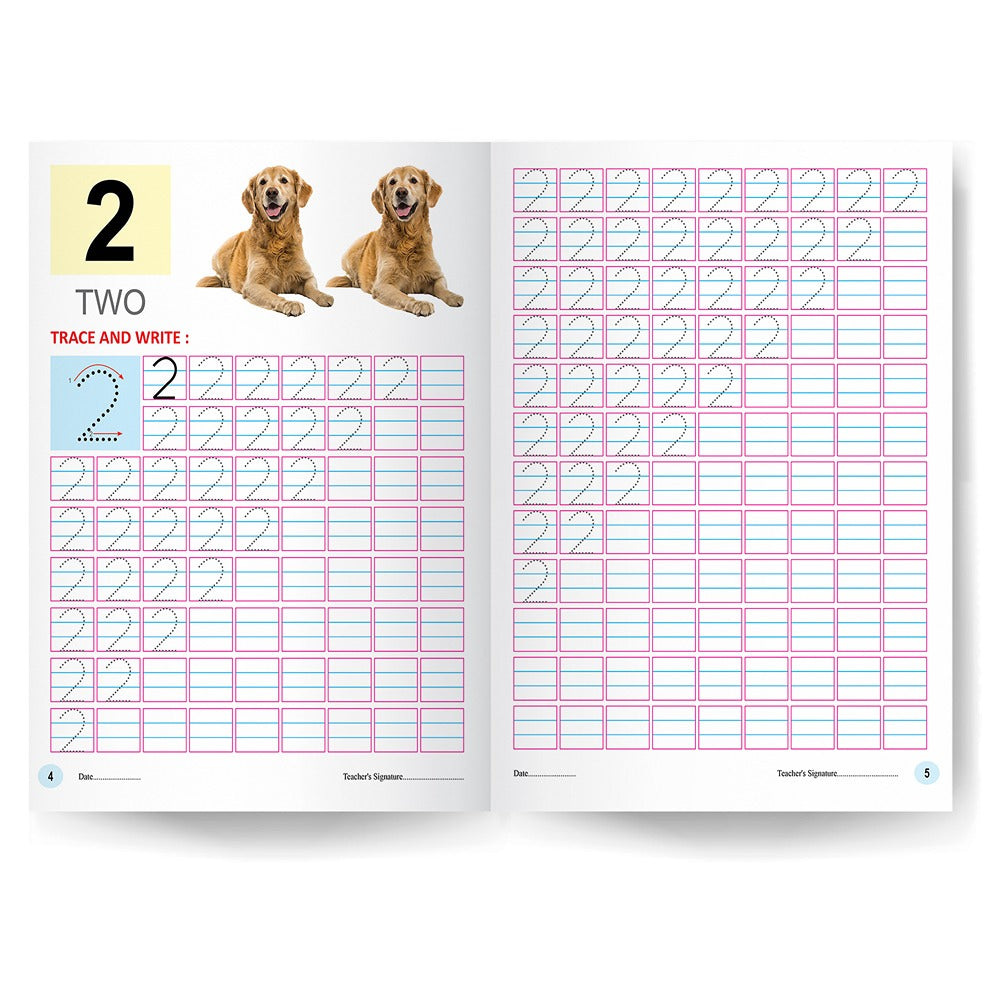 Writing Practice Book For Kids - Set Of 4 Books - Alphabet Capital Letters , Alphabet Small Letters , Numbers 1-20 , And "O' Level Practice Book Patterns Writing