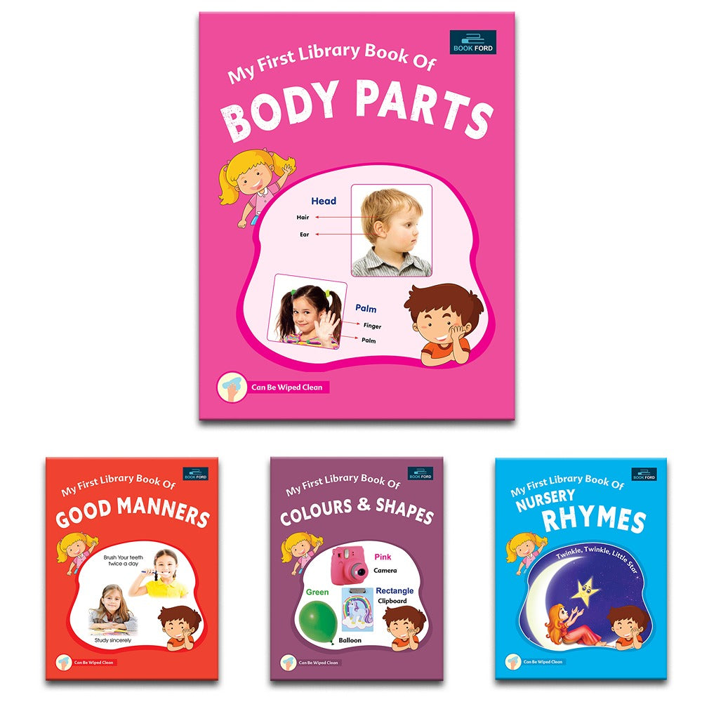 My First Library Books - Set of 4 Books - Colors & Shapes, Body Parts, Good Manners, and Nursery Rhymes For Kids