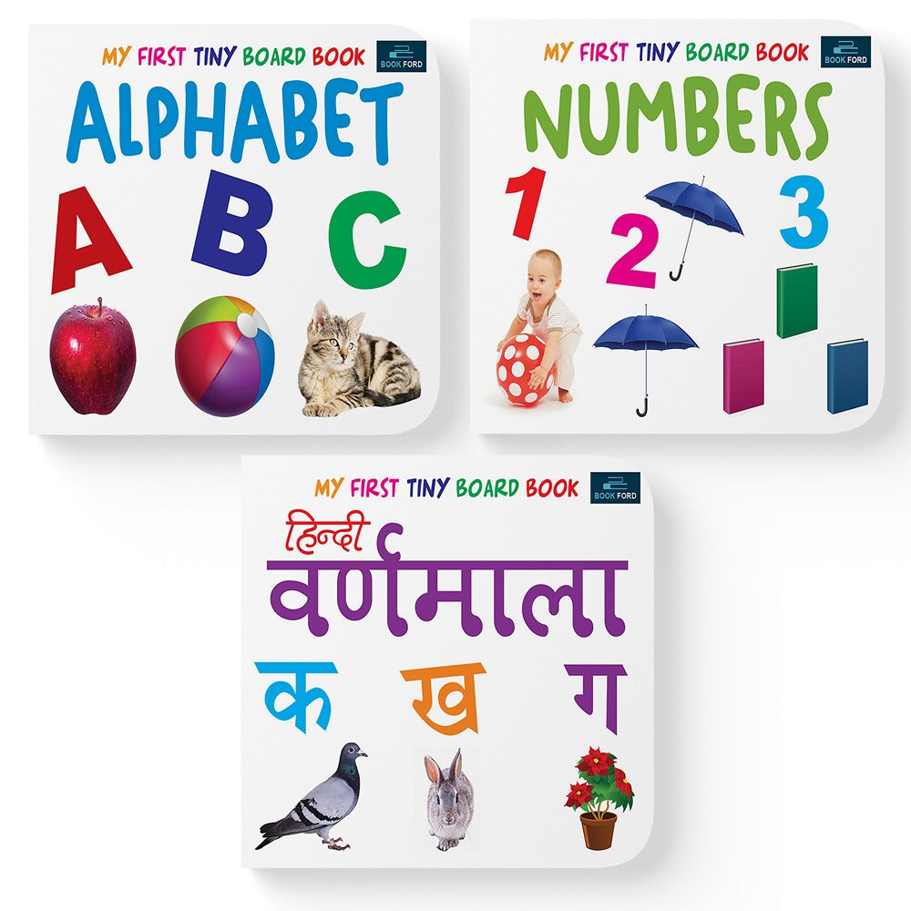 My First Tiny Board Books - Set of 3 Books - Alphabet , Numbers , and Hindi Varnamala For Kids