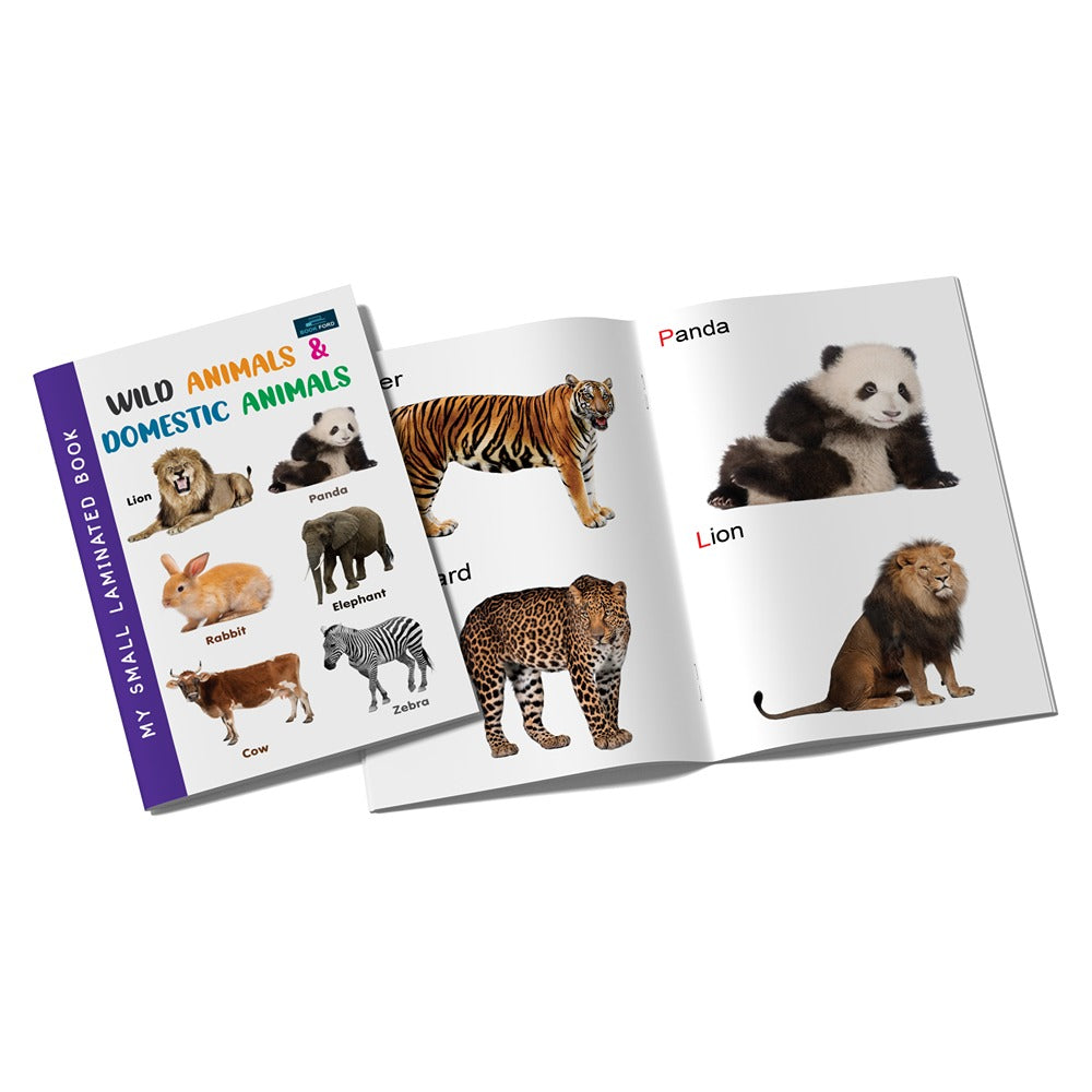 My Small Laminated Books - Set of 3 Books - Fruits , Vegetables, Wild Animals and Domestic Animals For Kids