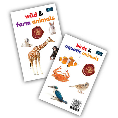 For Little Readings Library Book of - Set of 2 Books - Birds & Aquatic Animals and Wild & Farm Animals For Kids