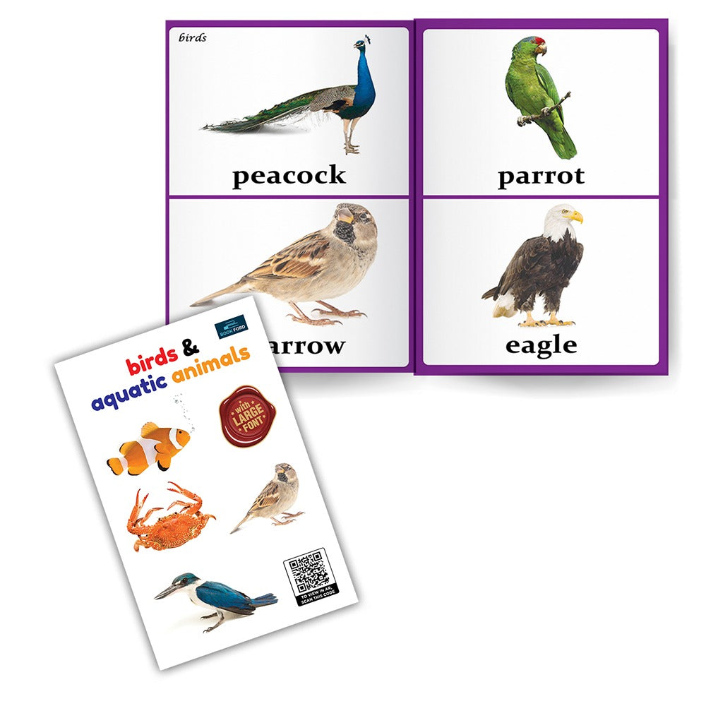 For Little Readings Library Book of - Set of 2 Books - Birds & Aquatic Animals and Wild & Farm Animals For Kids