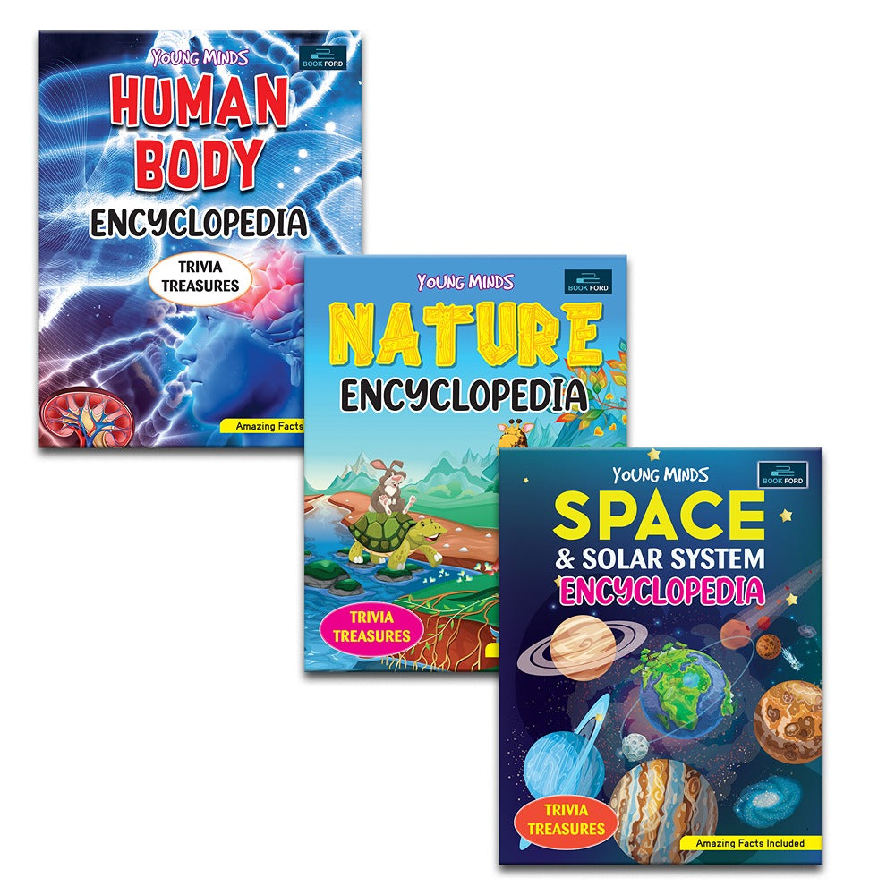 Young Minds Encyclopedia - Set of 3 Books - Space, Human Body, and Nature Encyclopedia For Kids