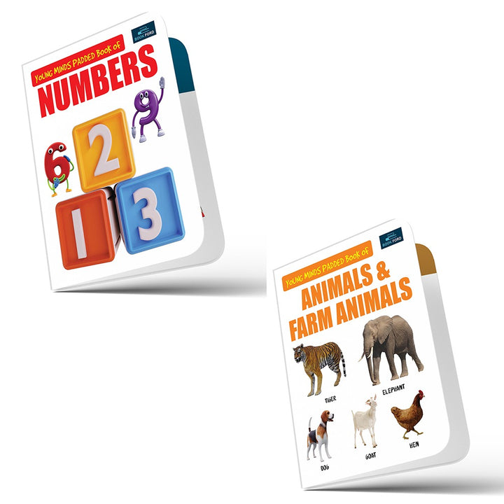 Young Minds padded book for kids - Set of 2 Books - Numbers, Animals & Farm Animals